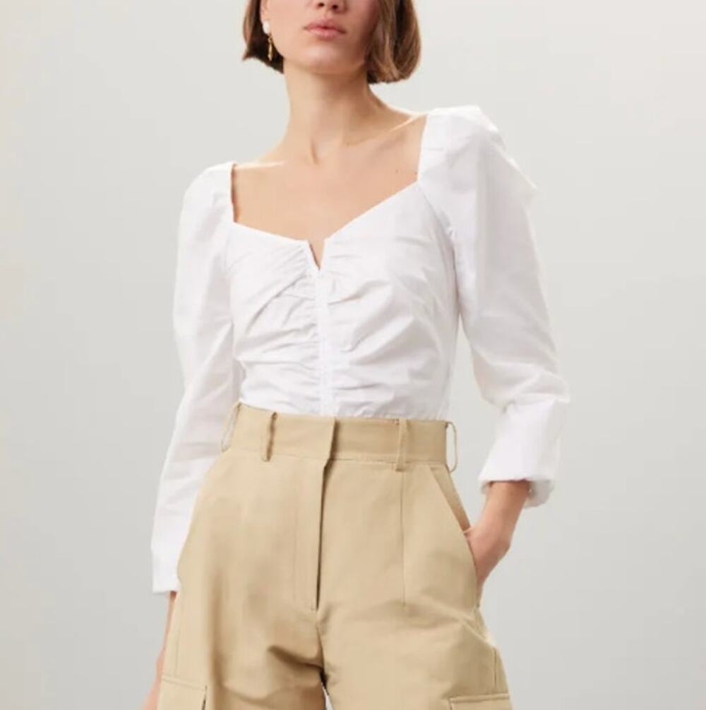 Veronica Beard White Peasant Top SIZE 2 Milkmaid Cottage Cotton Designer $348